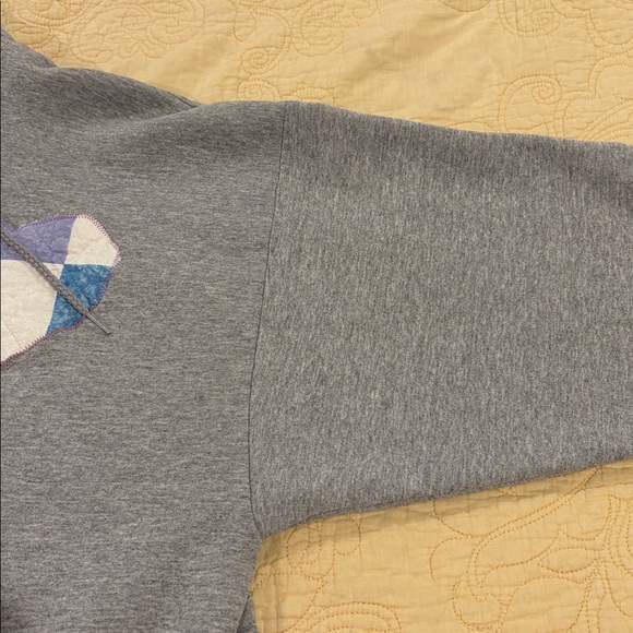 Upcycled Valentine Gray Hoodie with Blue Heart Patch - Picture 7 of 7